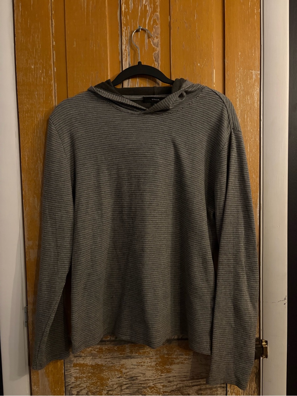 Vince Gray Textured Cotton Hooded Pullover Small